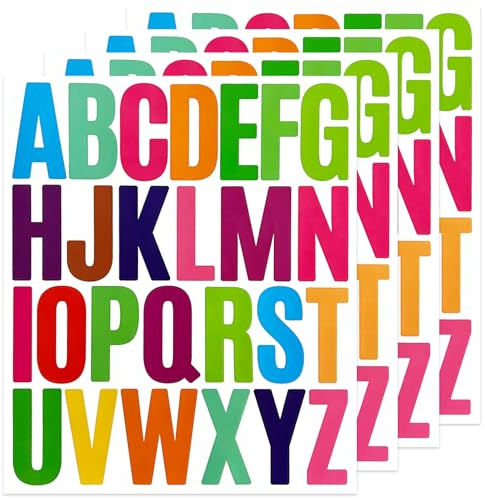 SHUNYINLAI 104 Pieces Self-Adhesive 2 Inch Capital Letter Stickers, Vinyl Sticky Alphabet Sticker for Scrapbook, Water Bottle, Cups and Notebook - 4 Sheets Multi