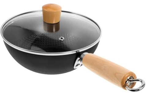 KAILIKETIY Wok De Plano Ollas De Sartén Pequeña Wok Con Tapa Para Cocina De Inducción Utensilios De Cocina Olla Antiadherente