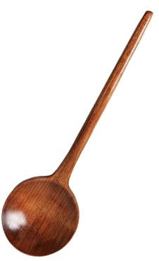 Louche à soupe ronde en bois à long manche - Design japonais - Inspiration japonaise - Ustensile de cuisine pour soupe chaude - Pour le camping - Cuillère de service en bois naturel