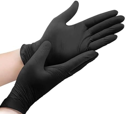 Guanti monouso in nitrile 100/50/20 pezzi, senza lattice, polvere, for pulizia, 4 mil, for meccanici industriali, tatuaggi e cucina(Black 20PCS,XS)