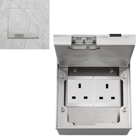 Recessed Socket Box Stainless Steel Dual Standard 3 Hole Sockets Outlet 250V AC 13A 3250W Waterproof Concealed Ground Socket Box for Home Office Living Room