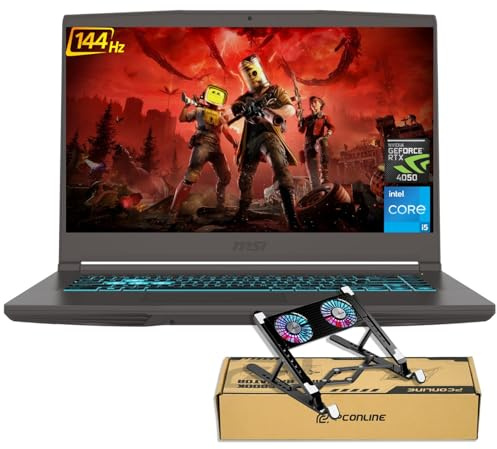 msi Thin 15 RTX 4050 Gaming Laptop, 15.6 FHD 144Hz Display, Intel Core i5-13420H, 16GB RAM, 1TB SSD, RJ-45, Backlit Keyboard, Bundle with PCO Laptop Cooler, Grey, Windows 11 Home