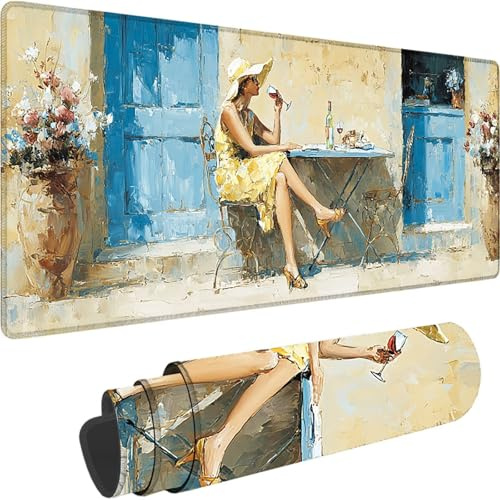 Alfombrilla Ratón XXL 700 x 400 x 4 mm, Azul Mouse Pad Calle Alfombrilla Escritorio con Bordes Cosidos Diseño, Impermeable y Antideslizante Mousepad para Ratón y Teclado, Oficina y para Gaming w-1580
