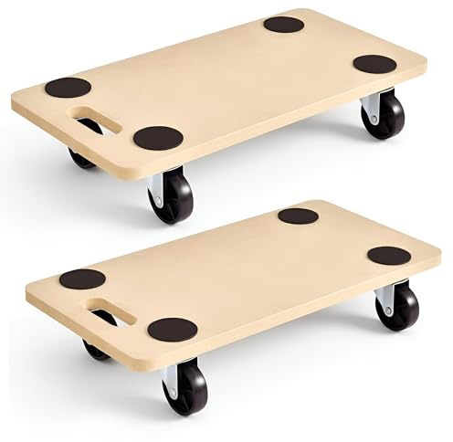 Wheeled Platform Dolly – Furniture Moving Platform with EVA Foam Grip Pads, Wooden Base, 59x29x18cm – Furniture Lifter Trolley for Home, Office & Warehouse Use (Pack of 2)