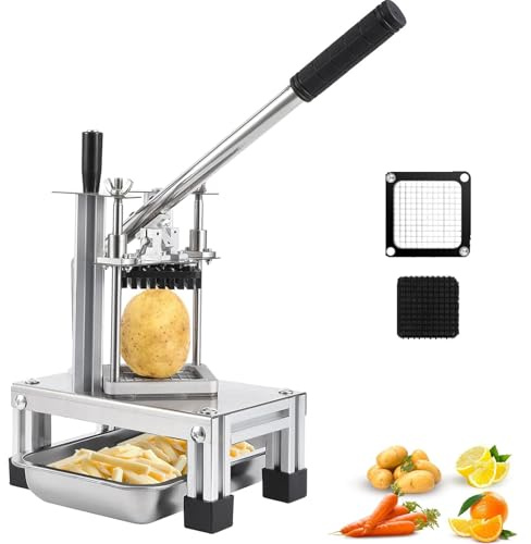 Cortador de Patatas Fritas Cortadora Ajustable Acero Inoxidable Picadora Verduras Vertical Pesada Para Cebolla Tomate y Fruta 7mm