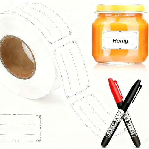 600 Stück Etiketten Selbstklebend Marmeladen Etiketten Zum Beschriften und zwei Markierungsstift Beschriftungsetiketten für Gläser, Marmelade, Flaschen und Tüten(30x50mm)