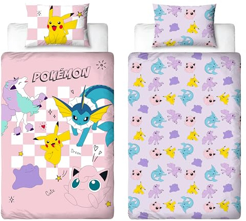 Pokémon Housse de Couette Enfants Simple Officielle | Design Spirit, Literie réversible 2 Faces avec taie d’Oreiller Assortie | pour lit Simple Enfant | Polycoton