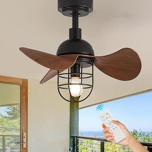22'' Industrial Ceiling Fan with Lights, Remote Control, 6-Speed Reversible, Silent Operation, Farmhouse Fixture for Bedroom, Living Room, Kitchen - Modern Ceiling Fan with Lamp