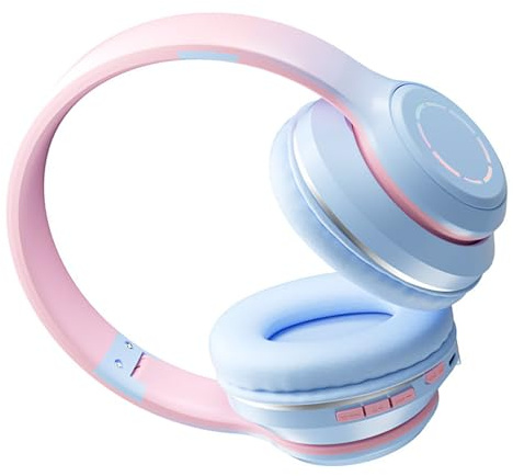Tomantery Casque de Jeu sans Fil dégradé BT5.2, Connexion, Coussinets d'oreille Souples, Lumières Colorées, Casque de Jeu pour Ordinateur de Bureau et Portable (Bleu)