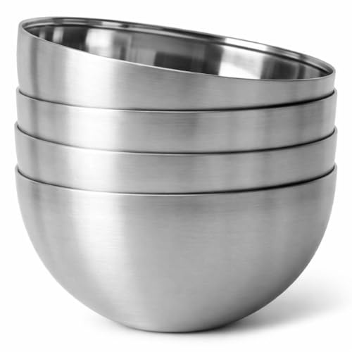 MGE - 4 Boles de Acero Inoxidable - Cuencos Ideales para Mezclar, Repostería y Ensaladas - Ensaladeras de Cocina para Hogar Moderno - Set 4-19,5 cm