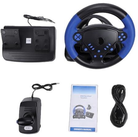 Annadue Juego de Volante de Carreras para Juegos de PC 4 en 1 para Consola de Juegos, Volante Giratorio de 135 Grados para de Carreras de Autos con Pedales de Cambio, para