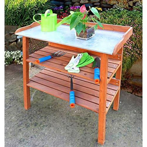 Pflanztisch Holz Gärtnertisch Umtopftisch Massiv Garten Arbeitstisch Holz | BURI, Ablageflächen, Pflanzstation, Gartenarbeit, Balkon, Terrasse, robustes Holz, wetterfest, praktischer Aufbau