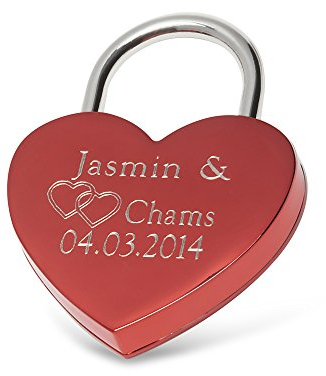 Romeo&Love HERZ ROT Liebesschloss Herzform Schloss mit persönliche Wunsch Gravur Romantisches Liebes Geschenk Idee zur Muttertag Valentinstag Jahrestag Hochzeit Hochzeitstag Geburtstag Geschenkidee