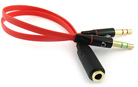 iXium Cavo adattatore audio splitter a Y per cuffie e microfono da 3,5 mm femmina a 2 maschi per PC, computer e laptop, rosso