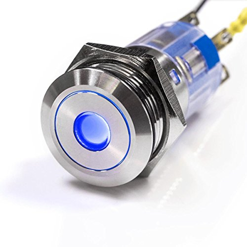 Metzler® LED-Druckschalter mit flacher Tastfläche und Punktbeleuchtung Blau IP67 wasser- und staubdicht Edelstahl 16mm Einbau vandalismussicher für Auto Boot Klingel 10 Jahre Ersatzteilverfügbarkeit