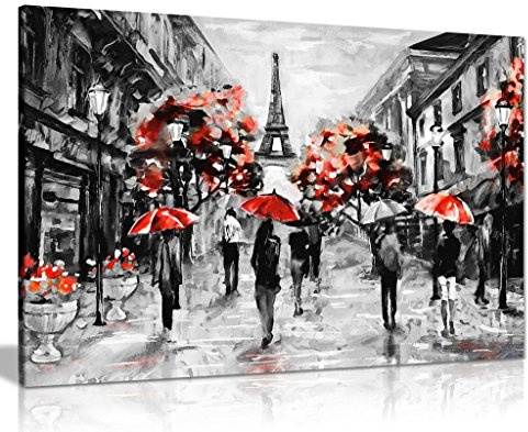 Panther Print Kunstdruck auf Leinwand, Motiv: Paris Eiffelturm, modern, modern, 91 x 61 cm, Schwarz/Weiß/Rot