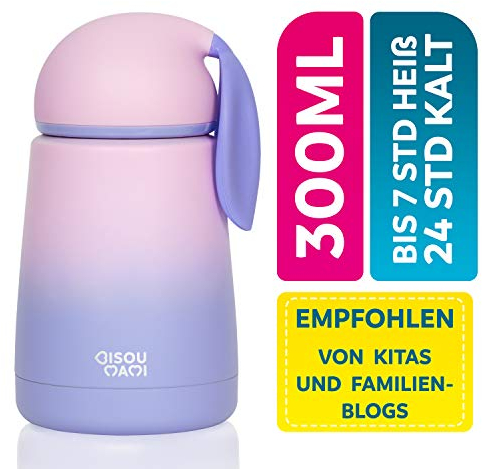 BISOU MAMI® Edelstahl Thermoskanne für Baby und Kinder - Auslaufsichere Isolier-Flasche Cataleya in niedlichem Design - BPA freie Trinkflasche mit 100% Isolierung - Thermosflasche (Pink Flamingo)