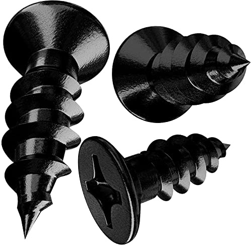 Durable #12 x 5/8 In Black Phillips Head Screws 100 Pk. Super Small, Coarse-Thread Coated Steel Wood Screws Great for Particle Board, MDF, Cabinet Hinges, Furniture and Indoor DIY Woodworking Projects