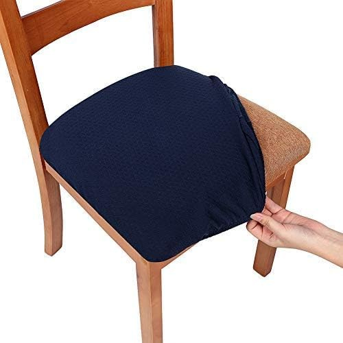 Homaxy Stretch Spandex Jacquard Esszimmerstuhl Sitzbezüge, herausnehmbarer waschbarer Anti-Staub Esszimmerstuhl Sitzkissen Hussen - 2er Set, Marine Blau