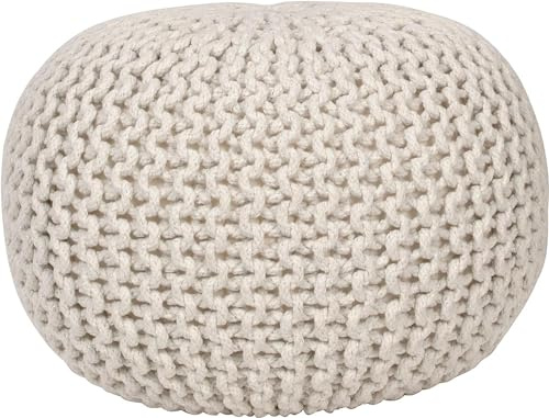 Decor Therapy Lola Pouf rotondo lavorato a maglia, filato lurex e cotone, 20 x 20 x 14 cm, colore: panna