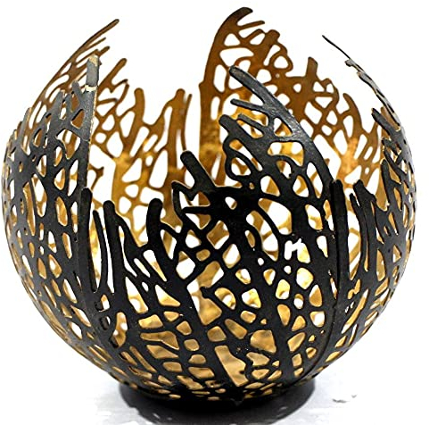 Teelichthalter Windlicht in moderner Form schwarz/Gold aus Metall Höhe 12 cm *erzeugt tolle Lichteffekte*