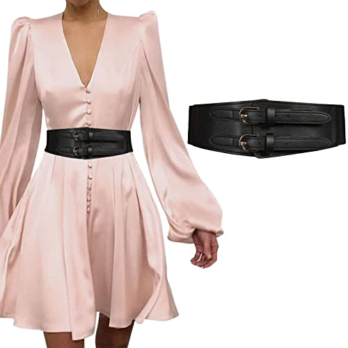 WELROG Elastischer Taillengürtel für Damen - 6 cm Breiter Gürtel für Kleid, Hemden Elastischer Kleidgürtel Stretch mit Goldener Schnalle Farbe (Schwarz, 66,5 cm(für Taillenweite 63,5-98 cm))