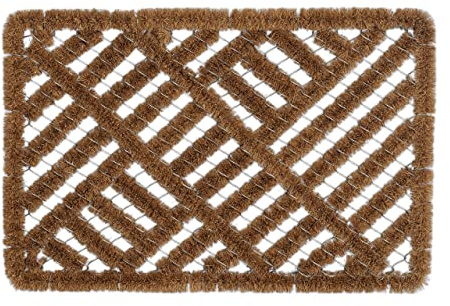 Relaxdays Felpudo de Rejilla, 40x60cm, Alfombrilla Entrada, Coco y Metal, Interior, Resistente a la Intemperie, Natural