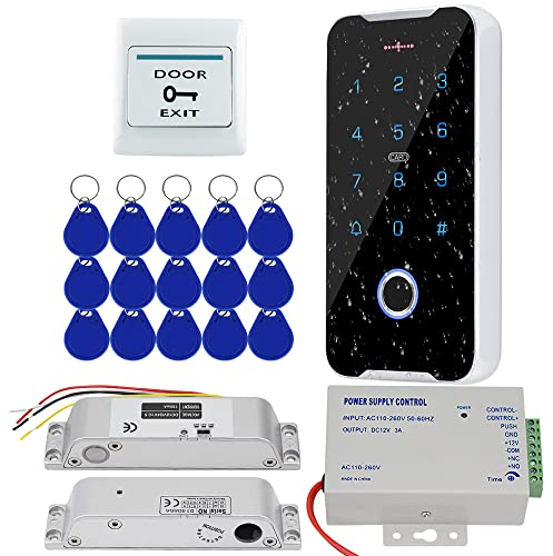 KUMU Kit di Controllo Accessi di Sicurezza Impermeabile IP68, Tastiera NFC per Impronte Digitali, Alimentatore DC12V,Serratura Elettrica,Pulsante di Uscita Porta,Chiave IC 15pcs