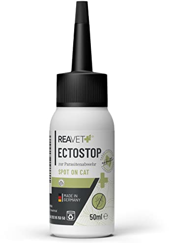 ReaVET EctoStop Spot On für Katzen 50ml - Flohmittel & Zeckenmittel für Katzen mit Kokosöl - Effektiv gegen Ektoparasiten - Zecken, Flöhe, Milben