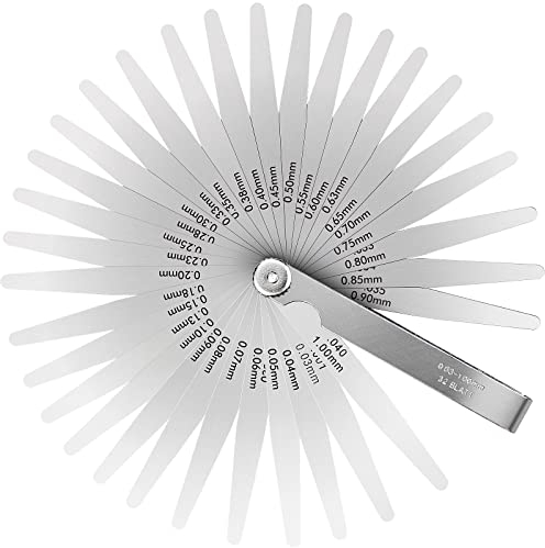 Fühlerlehre, 32 Blatt Edelstahl Metrisch und Imperial Fühlerlehre (0,03-1mm / 0,001-0,040inch) Messwerkzeug für Messung Gap Breite und Dicke