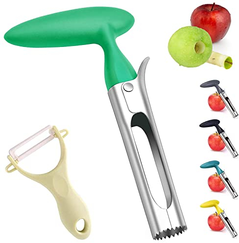 Descorazonador de Manzanas Saca Corazon Manzana Apple Corer de Acero Inoxidable con Hoja Dentada Afilada Y Mango Ángulo Ergonómico Herramientas para Quitar Núcleo de Cocina y Hogar (Verde)