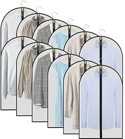 WAORZMK Garment Bags, 12 Pack 40 In Clear Plastic Suit Covers for Men Women | Translucent suit carrier with zip, Waterproof & dust-resistant, Ideal wardrobe storage protector bags for jackets & shirts