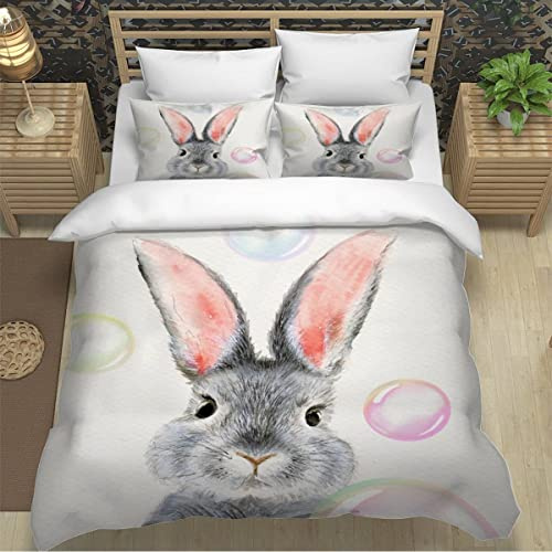 XPINGO Kinder Bettwäsche Hase 135x200 cm 2teilig Jungen und Mädchen 100% Mikrofaser Sommer Weiche Winter Warm Bettbezüge 3D Osterhase Bettbezug mit Kissenbezüge 80x80 cm