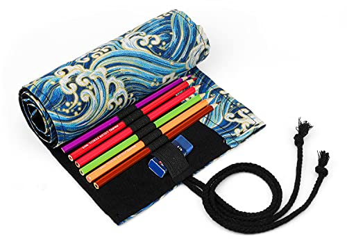 DIYCUT Stifterolle 72 Stifte, 72 Holes Stifte Mäppche, Canvas Farbiges Pencil Wrap Roll, Einfach zu Ttragen und zu Waschen, für Stifte, Make-up-Pinsel (Stifte Nicht im Lieferumfang Enthalten)
