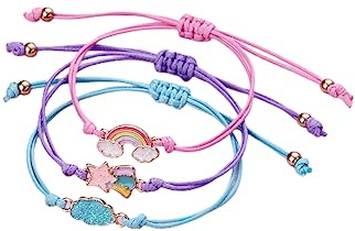 Lucien 3 stycken armband, flickor, vänskapsarmband, barn, justerbart flätat armband, regnbåge, ramband för flickor, presenter och barn, present, barnfödelsedag,, Umfang von 26 cm, Konstläder