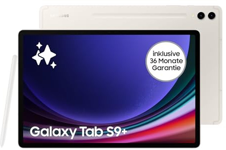 Samsung Galaxy Tab S9+ AI-Android-Tablet, 5G, 256 GB / 12 GB RAM, MicroSD-Kartenslot, Inkl. S Pen, Simlockfrei ohne Vertrag, Beige, Inkl. 36 Monate Herstellergarantie [Exklusiv bei Amazon]