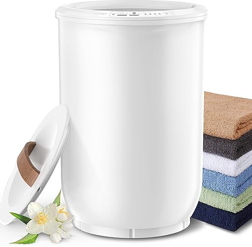 FLYHIT Large Towel Warmer for Bathroom - Heated Towel Warmers Bucket, Wood Handle, Auto Shut Off, Fits Up to Two 40X70 Oversized Towels, Bathrobes, Blankets, for Mother's Gifts, White