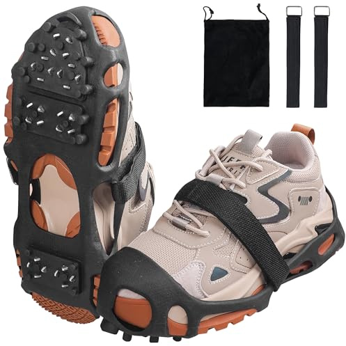 Ice Cleats Snow Traction Cleats Crampons for Boots and Shoes 28 Studs Cleats Crampons Walking on Snow and Ice Anti Slip Overshoe Rubber Ice Grippers Slip-on Stretch Footwear Medium