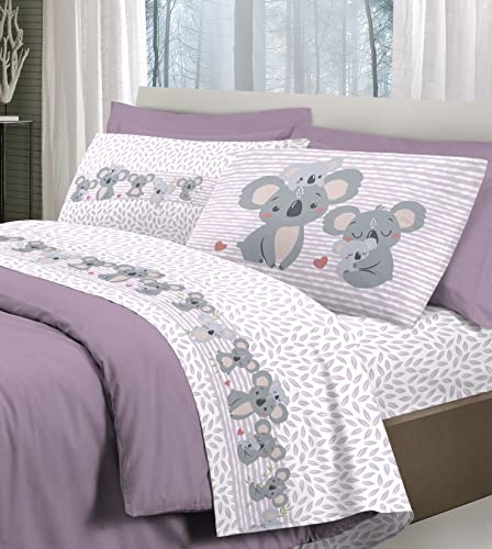 HomeLife Set Completo Lenzuola Matrimoniali Cotone Fantasia Made in Italy | Completo Letto Matrimoniale 100% Cotone, OEKO-TEX, Stampa Digitale, Lenzuolo Sopra, Sotto, 2 Federe | Koala, Rosa