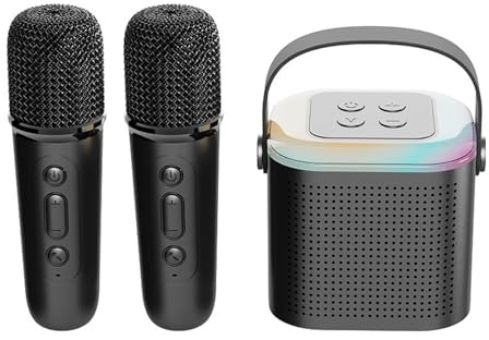 Mini Karaoke Machine,Portable Bluetooth Karaoke Machine with Wireless Microphone for Kids Adults,Voice Changing Effects & LED Lights for Birthday Gifts Home Party (Black-2PCS Microphone)