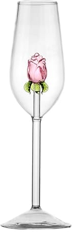 DFZHiuat Rose Champagne Glass with Rose Inside, Wedding Flutes, 220ml