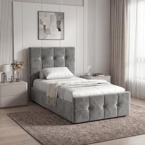 Blisswood 3ft Single Ottoman Bed Frame, Velvet Upholstered Storage Bed, Gas Lift End Opening Bed Frame with Wooden Slats, Heavy Duty Metal Support Base, Space Saving Under Bed Storage, Dark Grey