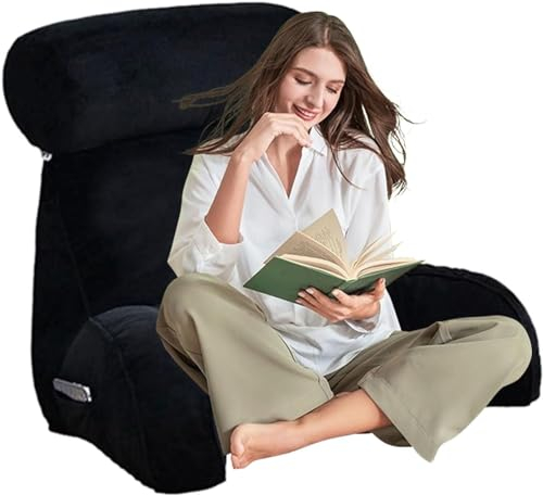 Lesekissen, Lendenkissen, Bücherkissen, Bettkissen, Rückenkissen, Dekokissen, Nackenkissen mit Armlehnen, Nackenstütze, geeignet zum Lesen, Entspannen, Arbeiten, Fernsehen,Schwarz-Heightening size