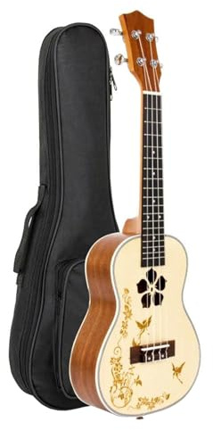 23-Zoll-Konzert-Ukulele Aus Massiver Fichte Mit Tasche, Ukelele-Gurt, Stimmgerät, Saitenpicks, Kapodaster Und Sandstreuer Ukulele für Anfänger