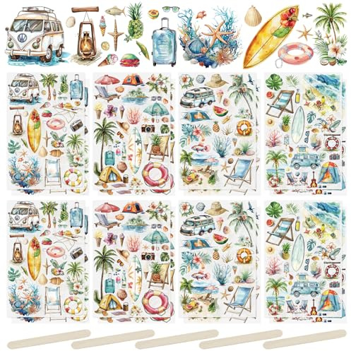 WANDIC 16 Blatt Rubbel-Transferaufkleber, Sommer-/Strandaufkleber Für Selbstgemachte Scrapbooking-/Fotoalben, Möbel, 5.9 * 3.9 Zoll