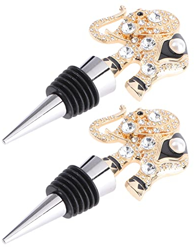 KICHOUSE 2pcs Zinc Alloy Wine Bottle Stoppers Metal Bottle Caps Elephant Crystal Inlay Creative Decorative Practical for Party and Bar