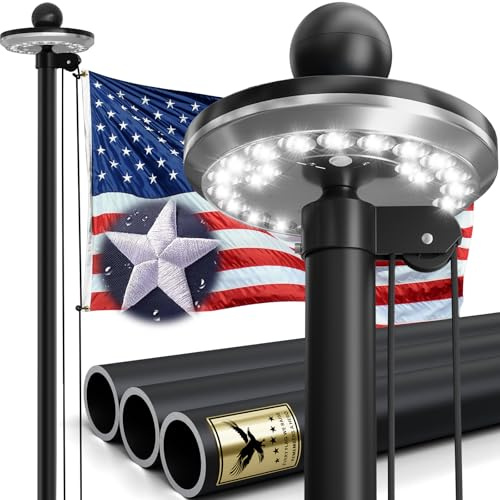 IIOPE 25FT Heavy Duty Flag Pole with Solar Light,Real 11 Gauge Aluminum, 2.4 Large Bottom Tube,In Ground Flagpole for Outside House,Residential & Commercial, Gift Box Packaging-120MPH Wind Tested