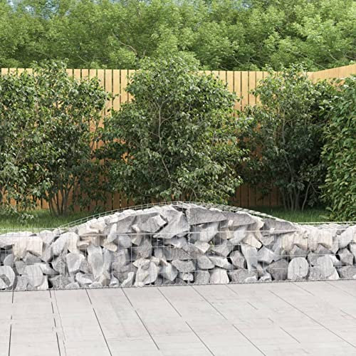 Homgoday Korb Gabione mit Bogen 400 x 50 x 40/60 cm aus verzinktem Eisen, für den Außenbereich, Gabionen, Blumenkasten, Gabionen, Stein, Korb, Zaun, Garten, Gabione Modell 153532