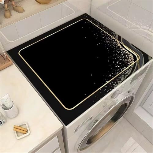 Highdi Bordure en Marbre Housse de Protection pour Machine à Laver Top,Coussin de Machine à Laver Antidérapant Housse de Machine à Laver pour Machine à Laver Ou Sèche-Linge (Noir,60x65cm)
