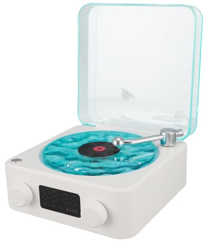 Retro-Plattenspieler mit Bluetooth-Lautsprecher, 3-in-1 mit Nachtlicht und Zeitanzeige | Kabelloser Lautsprecher Radio AUX TF-Karte Schlafzimmer Wohnzimmer Kompaktes ABS-Design